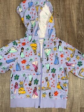 Hanna Andersson Lavender Disney Princess Zip Hoodie with Floral Print